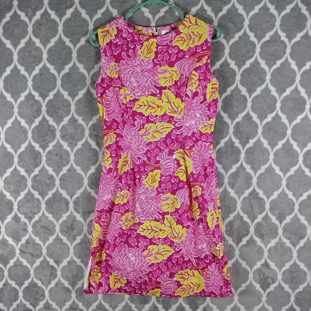 Lilly Pulitzer Shift Dress Size 8 Pink Yellow Floral White Label *READ*